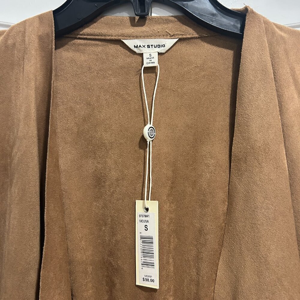 Max Studio Carmel Vicuna Faux Suede Open Front Sleeveless Vest Women’s Size S - Picture 3 of 13